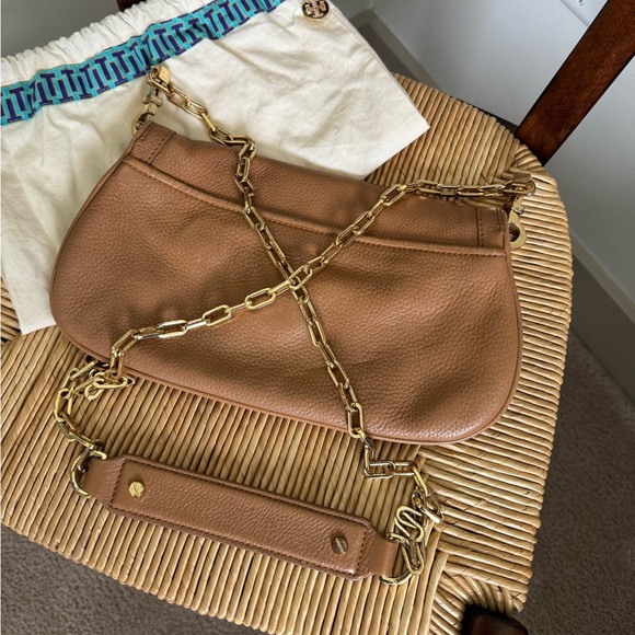 TORY BURCH BROWN LEATHER WITH GOLD LOGO CROSSBODY ✨ - Picture 6 of 6